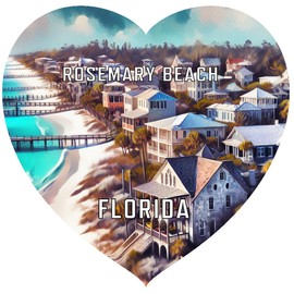 Rosemary Beach Florida Travel Souvenir Destination Die Cut Heart Shaped Decorative Flat Magnet 2-Inch