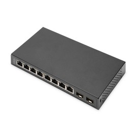 DIGITUS Network Switch - 10-Port - Gigabit Ethernet - Unmanaged - 8X RJ45 Ports - 2x SFP Uplinks - 10/100/1000 Mbit/s - Auto-MDI/MDI-X - Black