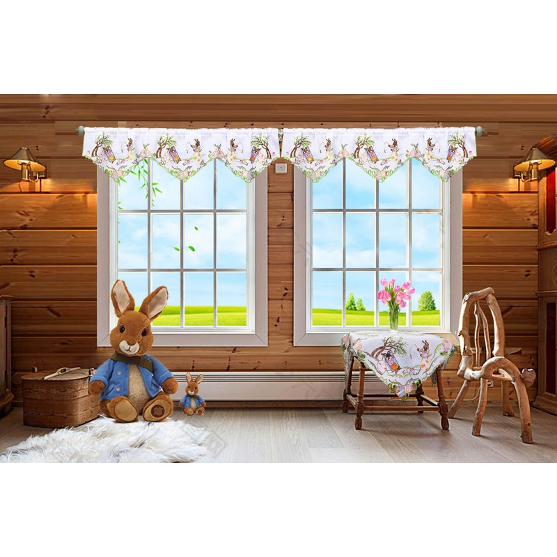 Simhomsen Embroidered Easter Bunny Kitchen Window Curtain Valance (W 58