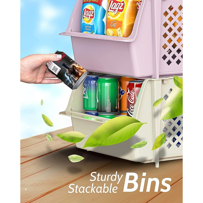 Skywin Plastic Stacking Bins Open Front for Pantry, 12-Pack Stackable