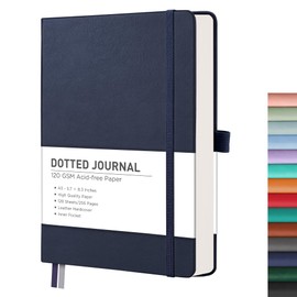 RETTACY Bullet Dotted Journal, A5 Dotted Notebook Journal with 256 Pages, 5.7'' × 8.3'', Medium Size, 120 GSM Thick Paper, Leather Hardcover, Bullet Journaling, Planning, Tracking (Navy Blue)