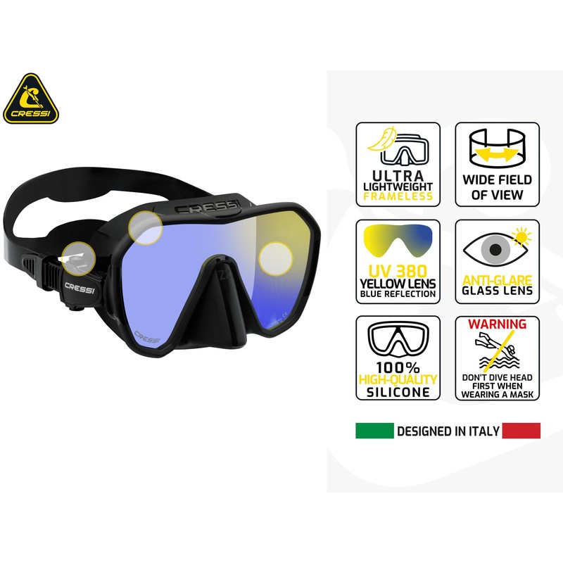 Cressi Z2 Frameless Masks, Black/Yellow, Inner Yellow with Blue Outer