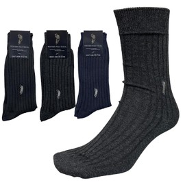 PUICK Men's Business Crew Length Socks, 4 Pairs Set, Gentlemen, Work or School, Black, Navy, Charcoal, Embroidered Point, Spring, Summer, Autumn, Winter, Black