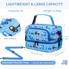 Chase Chic Lunch Bag for Boys, Insulated Reusable Large Cute Dual Lunch Bag Box Container for Kids Toddler School Daycare Blue Car