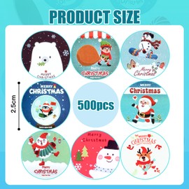 500 Stück Weihnachtsaufkleber, Runder Aufkleber, Dekorative Etiketten für Weihnachten, Papiertüten, Geschenktüten, Geschenkpapier (C)