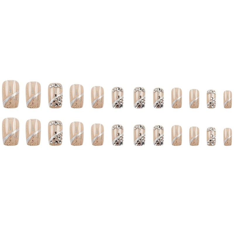 Silver Glitter Press on Nails Short Square WLGDLH Spring Fake