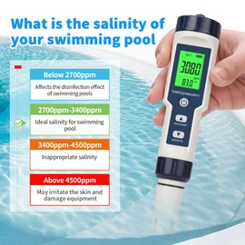 2025 New 5 in 1 Pool Salt Tester，Accurate and Reliable,Salt, pH Meter, EC, TDS, and Temperature，Digital Pool Water Tester，Salt Tester for Saltwater Pool,Used for Pool Salt and hydroponic Plants, etc