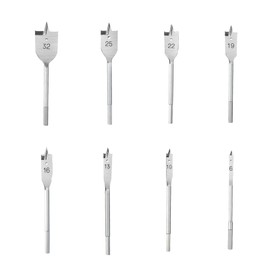 8-Piece Flat Milling Drill Bit Set, Diameter 6-32 mm Spade Drill Set, 150 mm Milling Drill Bit Wood Long, Flat Milling Drill Bit Set, Carbon Steel Flat Wood Drill Bit Set, 1/4 Inch Hex Shank, Flat Bit