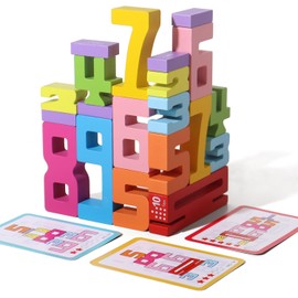 CHIYR 20 Pcs Stacking Wooden Math Numbers Blocks for 3+ Years Old Kids 1-10 Montessori Toys Game Balance Competition Toy Toddler Learning Toys, Preschool Learning Activities Wooden Blocks, 3-8 Years