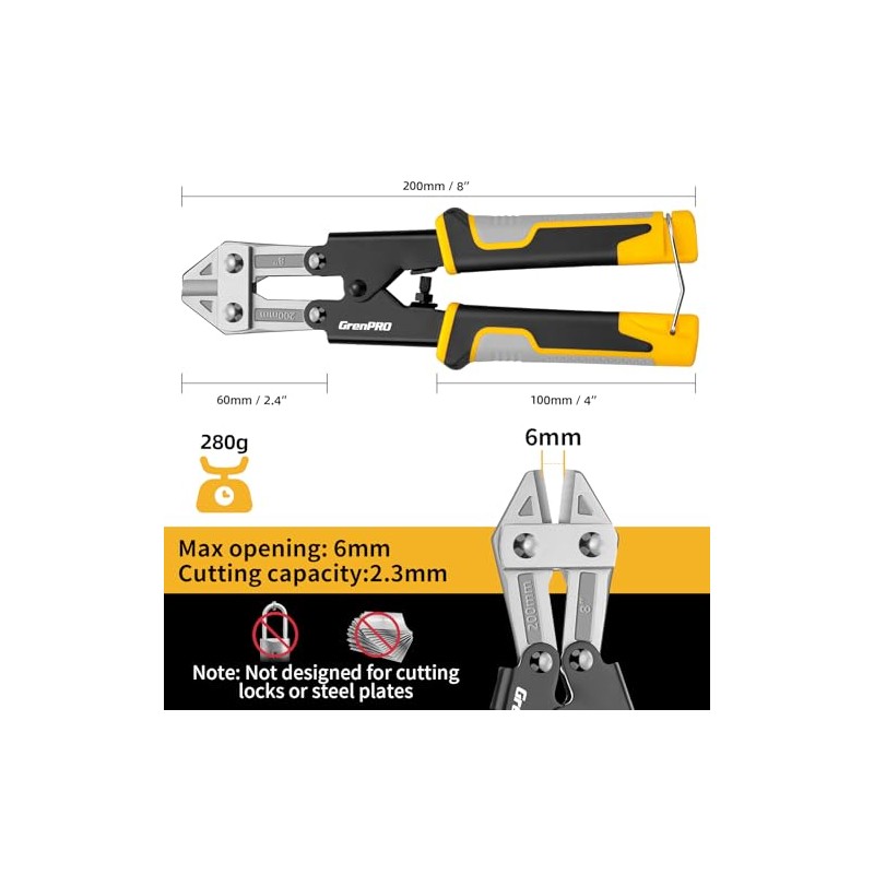 GRENPRO Wire Cutters Heavy Duty 8 Inch, Mini Bolt Cutter