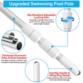 YEECHUN Professional 16.5 Foot Swimming Pool Pole Telescopic Heavy Duty Aluminum, Adjustable Length 6.5 to 16.5 Feet, Universal Pole for Skimmer Net Rake, Hooks, Vacuum Heads and Brushes
