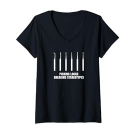Womens lock picking Lock pick tools lock picker and locksmith V-Neck T-Shirt
