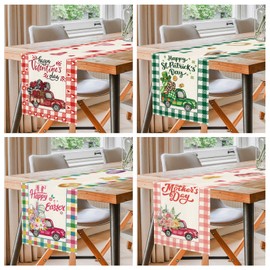 PIPISASA 8 Pcs Truck Seasonal Table Runners Buffalo Plaid Holiday for All Seasons Spring Summer Fall Winter Kitchen Dining Table Decoration for Indoor Outdoor Home Party Decor 13 x 72 Inch