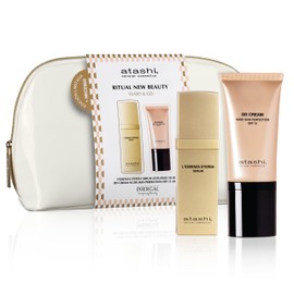 Atashi Ritual New Beauty L'Essenza Eterna Anti-Ageing Serum + DD Cream in Medium Shade + Free White Lacquer Cosmetic Bag | Rejuvenates, Protects and Perfects Your Skin | 30 ml + 50 ml
