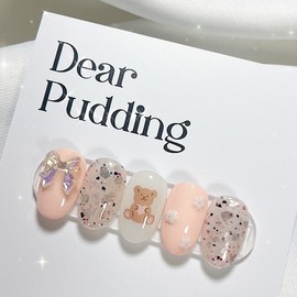 [Handmade Nail Tips] Mother-of-Pearl Bear Nail Tips - Short Grass / [수제네일팁] 자개곰돌이 네일팁 - 숏풀