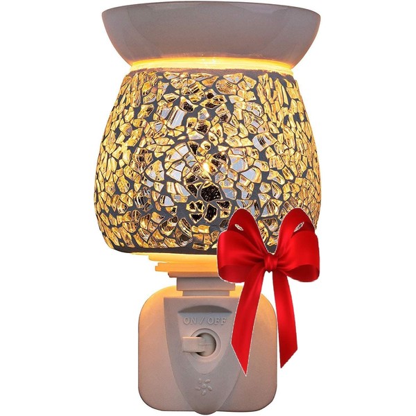 Elegant Electric Wax Melts Burner in Silver Mosaic- Plug in Wax Melt Burners for Wax Melts & Scented Oils, Wax Tarts. Spare Bulb. Room Temp Must Be 20 Degrees or Above For Wax Melts To Fully Melt
