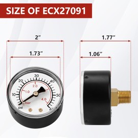 ECX27091 Pool Filter Pressure Gauge Replacement for Hayward Filter, Back Mount Dial Water Pressure Gauge