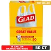 Glad Tall Kitchen Handle-Tie Trash Bags - 13 Gallon White,