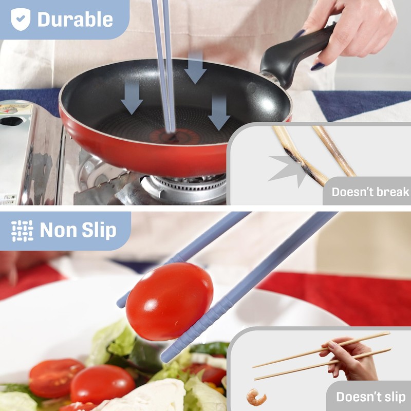 RECOHOME Reusable Long Silicone Cooking Chopsticks with Spoon 12 Inches
