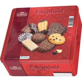 Lambertz Holiday Cookie Assortment - Exquisite Red Tin With 10 Different Flavors, 26.45 oz