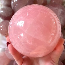 7-10CM Big Pink Crystal Ball Orange Polished Divination Natural Crystal Ball Decorative Sphere with Wood Stand Healing Crystals Ball Healing Stone