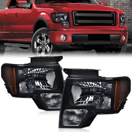 PIT66 Headlights Driver & Passenger Side Compatible with Ford F150 2009-2014 Headlamps，Smoky Lens Black Housing Amber Reflector DL3Z13008AFO2502289