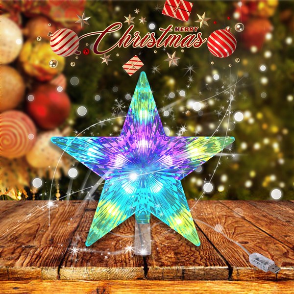 USB Christmas Star Tree Topper Lights，Befoxfo，9.5inch 10LED Multicolour with Versatile