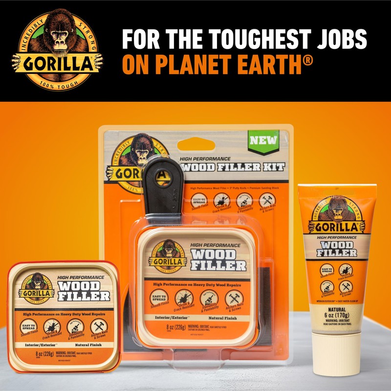 Gorilla All Purpose Wood Filler, Natural Color, 6 Ounce Tube