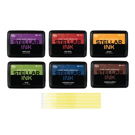 Simon Hurley Stellar Dye Ink Bundles - SHC Stellar Ink Pads & Reinkers, Released May 2025, with Trebbies Detail Sticks (6 Bold Ink Pads)