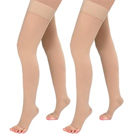 Evolyline 2 Pairs of Medical Compression Stockings for Men and Women, 20-30 mmHg, Class II Thigh Long Support Stockings, Compression Socks for Air Travel, Graduated Support for Varicose Veins, Without