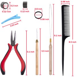 Duufin Hair Extensions Tools Kit 500 Pcs Dark Brown Micro Ring Beads 1 Micro Beads Plier 2 Hook Needle Pulling Loop 4 Plastic Alligator Hair Clips 1 Comb and 2 Bags Black Mini Rubber Hair Elastic