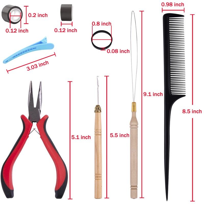 Duufin Hair Extensions Tools Kit 500 Pcs Dark Brown Micro