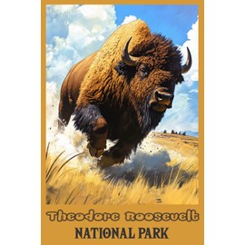 Theodore Roosevelt National Park Buffalo Run  Wildlife Print Travel Poster 16x24