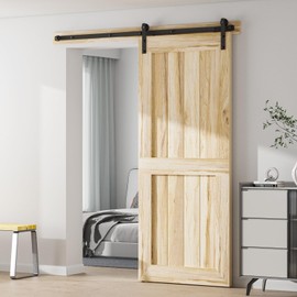 TOIMIOTOIM 12FT Sliding Barn Door Hardware Kit, Fit 72" Width and 1 3/8" - 2" Thickness Door, Barn Door Track Kit for Single Door, Sturdy I Shape Hanger, Matte Black