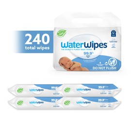 WaterWipes WaterWipes Biodegradable Original Baby Wipes, 99.9% Water Based Wipes, Unscented & Hypoallergenic for Sensitive Skin, 240 Count (4 packs), Packaging May Vary