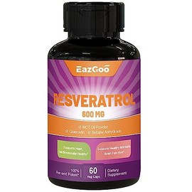 Resveratrol 600 mg, Suplemento TransResveratrol, Antioxidante Salud Envejecimiento Apoyo, 60 Cápsulas                                                 