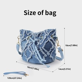 AdiStylinno Denim Bucket Bag for Women, Jean Small Crossbody Bags with Buckle and Drawstring Closure, Fashion Rhombus Shoulder Bag for Daily Travel Shopping Dating Work (Light Blue)