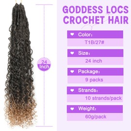 Goddess Locs Crochet Hair 24inch 9 Packs T1B27# Boho Faux Locs Crochet Hair with Curly Ends Pre Looped Bohemian Locs for Women