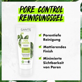 SANTE Naturkosmetik Pore Control BHA Cleansing Gel with Mattifying Organic Green Tea, BHA & Niacinamide Complex, Vegan Wash Gel for Combination Skin, Pore Refining Cleansing, 100 ml
