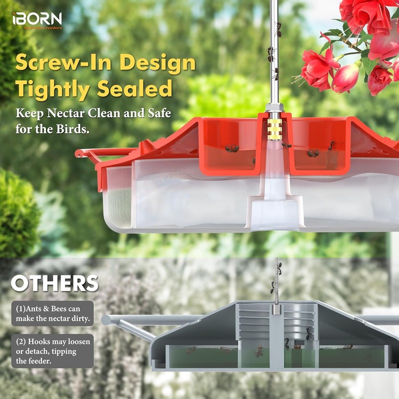 iBorn Hummingbird Feeders for Outdoors Hanging,Bee Proof Hummingbird Feeder with