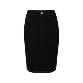 Fraternel Women's Jeans Skirt Knee-Length Pencil Stretch, black