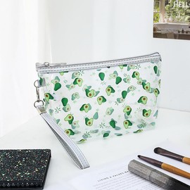 JIHUOO Clear Cosmetic Bag Pouch Transparent Fruit Makeup Bag Portable Travel Wash Bag Waterproof Toiletry Organiser Pouch for Women Girls Avocado
