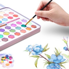 ZGOGOZ Set de Watercolor 48 Color, El Conjunto Profesional Cuenta con 8 Papeles de Acuarela, Pincel Acuático, Brush, Pincel de Parbón, Esponja, Pigmento Blanco, Set para Principiantes y Profesionales