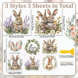 WANDIC 3 Pieces Easter Stickers, Rub On Transfer Stickers, Rabbit Pattern Animals Rub On Stickers for DIY Scrapbooking Photo Albums Furniture