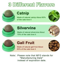 KIMOBER 3 Pack Catnip Ball for Cats,Edible Kitten Chew Toys with Catnip Silvervine Gall Fruit Flavors for Cats Lick Dental Teeth Cleaning Cats Wall Treats