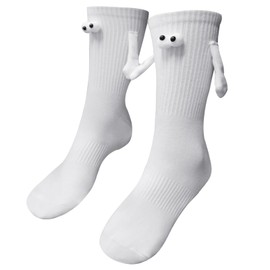 Calcetines de mano con ventosa magnética 3D, calcetines de tubo medio para amigos, adolescentes y niñas, Blanco, One Size