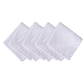 Newbridge Barcelona Luxury Damask Fabric Napkins, Set of 4 Square Napkins, White, 100% Polyester, No Iron, Soil Resistant Dining Room, Party and Banquet Napkins