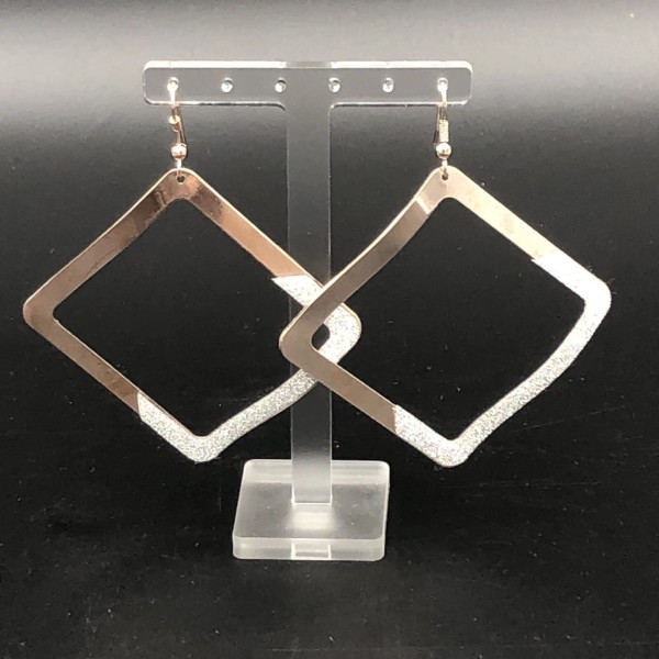 Unbranded Fashion Statement Copper Plated Sparkling Glitter Square Dangling Earrings