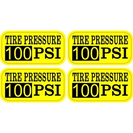 StickerTalk Yellow Tire Pressure 100 PSI Vinyl Stickers, 1 Sheet of 4 Stickers, 2 inches by 1 inch Each