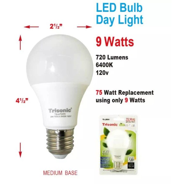 Trisonic LED LIGHT BULB 9W Standard 75W Upgrade Table Wall